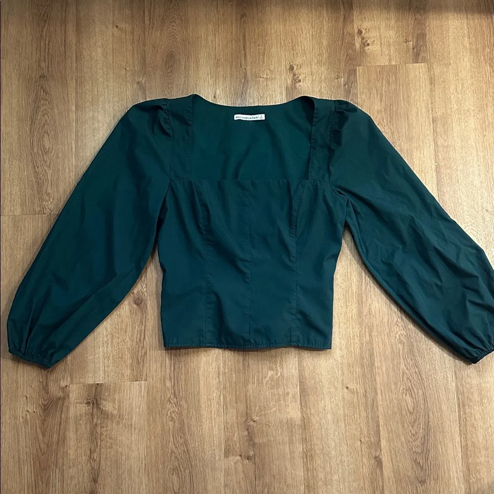 Abercrombie & Fitch Puff Sleeve Long Sleeve Top In‎ Forest Green